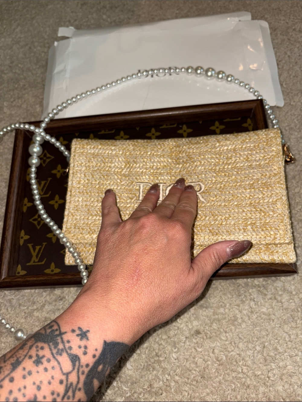 Woven Straw Pearl-Handle Crossbody/shoulder Bag -